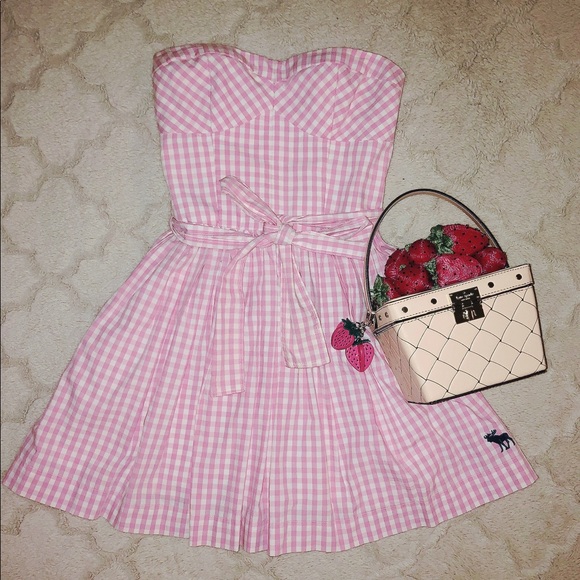 Abercrombie & Fitch Dresses & Skirts - Pink Gingham Check Strapless Sweetheart Dress